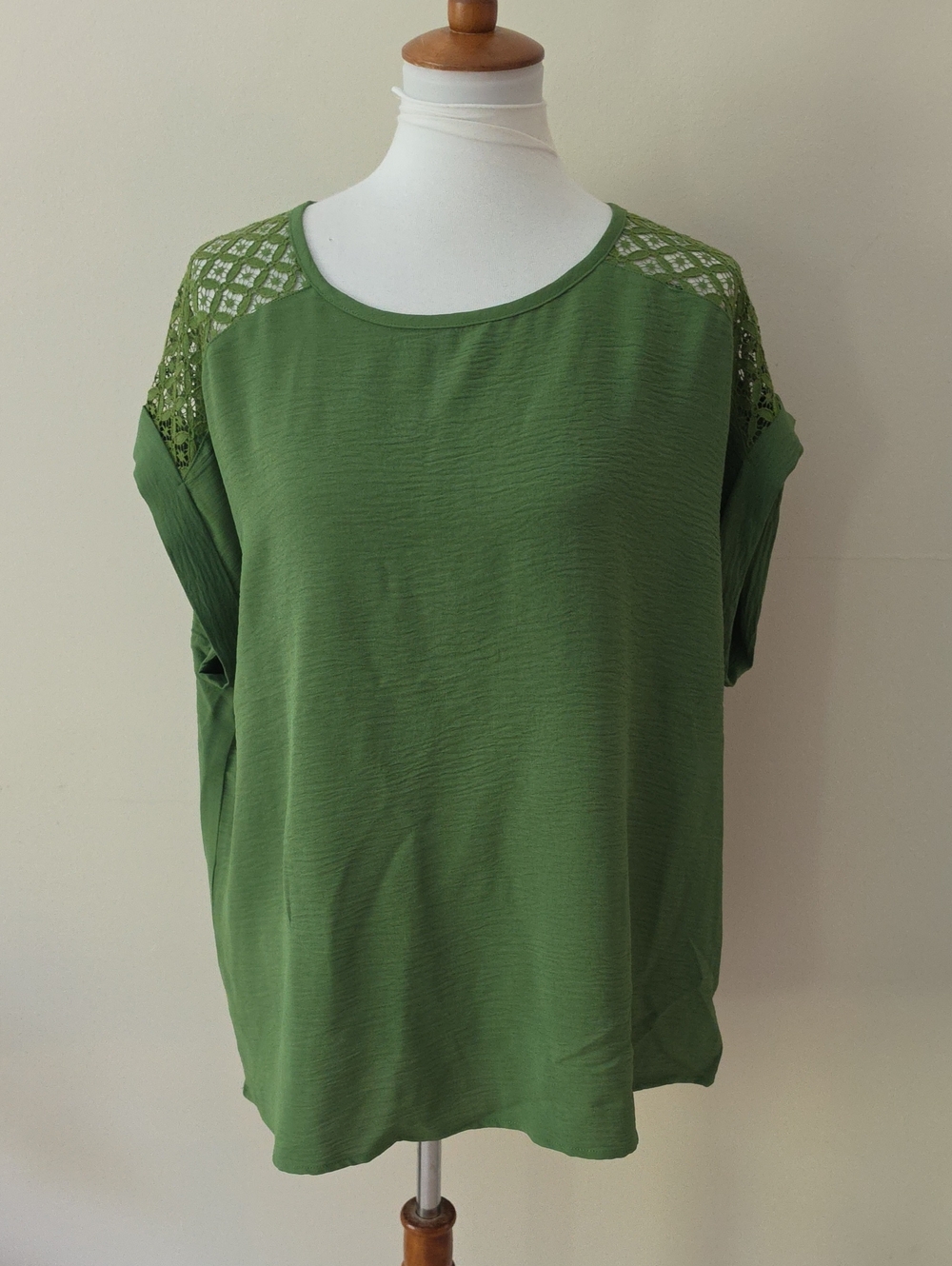 Emily Daniels Green Lace-Yoke Women’s Top